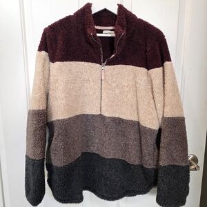 Maurices Colorblock Quarter-Zip Sweatshirt - Burgundy, Beige, Gray